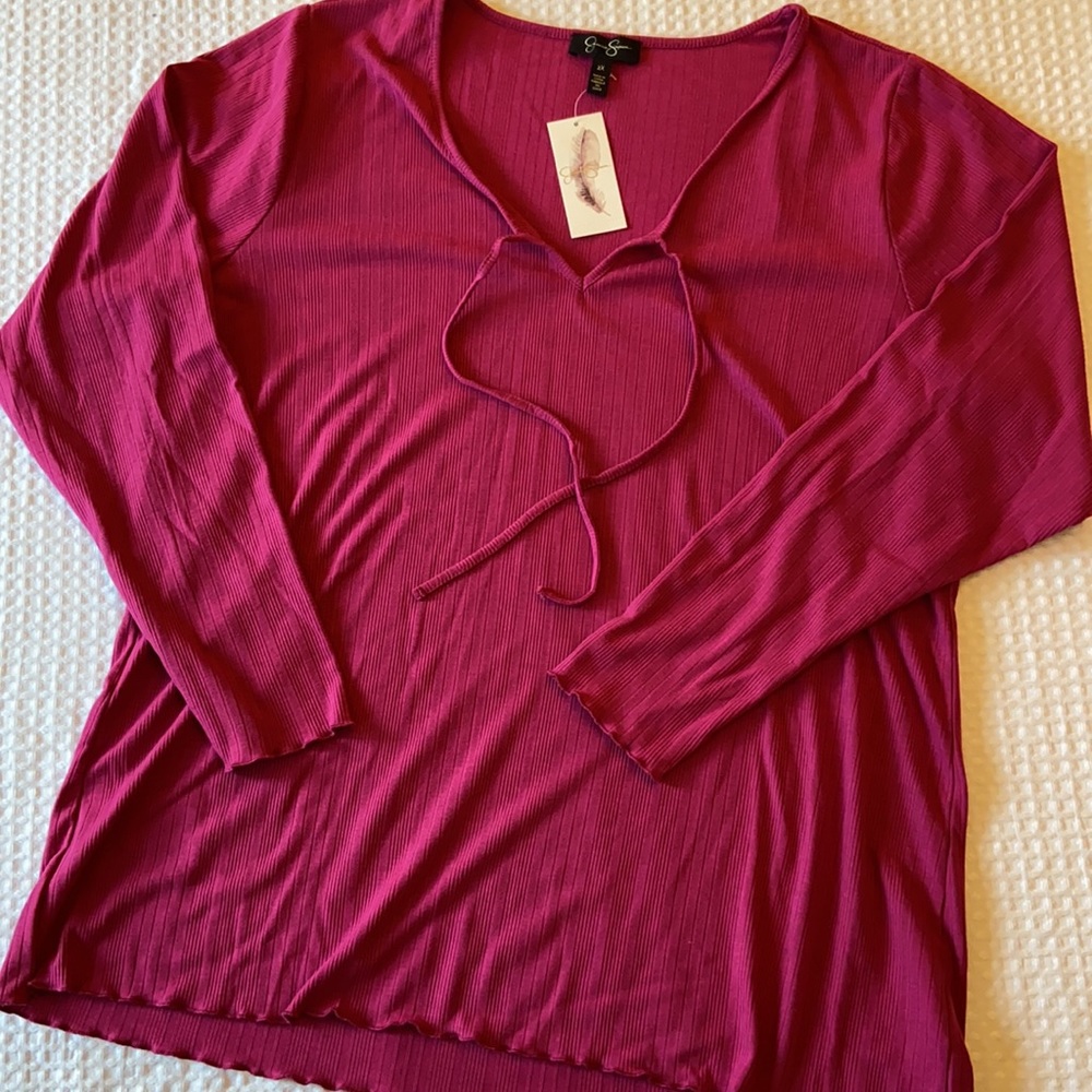 NEW! JESSICA SIMPSON βEsmeβ Fuchsia Peasant Blouse - Picture 4 of 15
